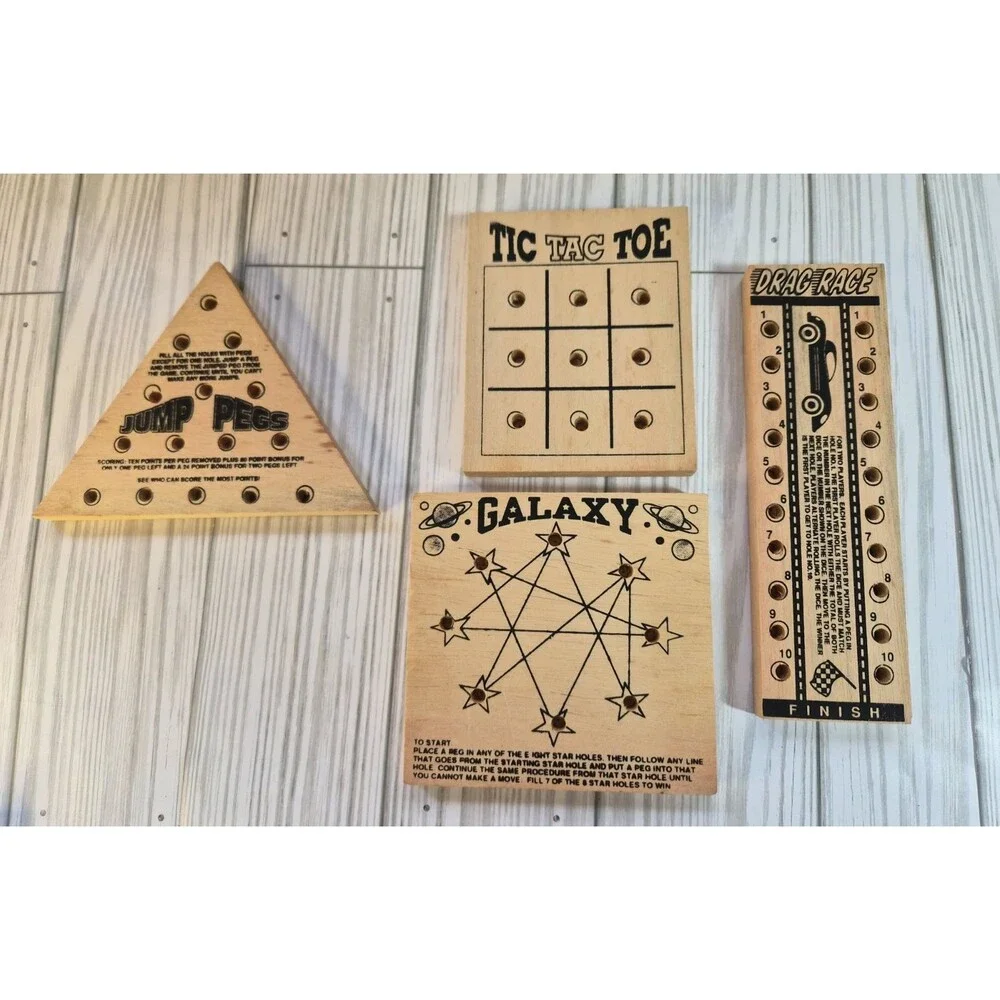 Vintage Chadwick 7 Piece Set Wood Peg Board Games Travel Multi Game Box Complete